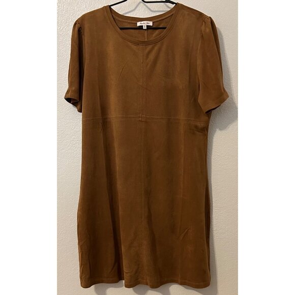 Another Love Dresses & Skirts - Another Love Camel Brown Soft Faux Suede Short Sleeve Shift Dress XL Women's